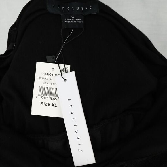 Sanctuary Jumpsuit Womens XL Black Velour Stretch Knit Pockets Strappy New - Picture 6 of 15